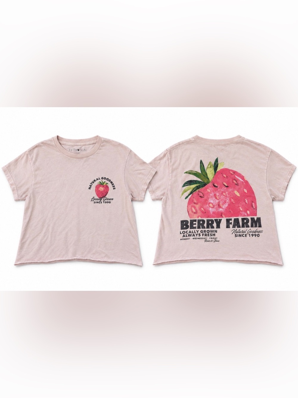 Fifth Sun Berry Farm Strawberry Graphic Cropped Tee Pink XS